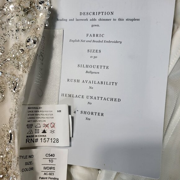 NWT~$2K~ALLURE COUTURE BRIDAL~6/8~IVORY CHAMPAGNE SEQUIN STRAPLESS WEDDING DRESS - Picture 15 of 16